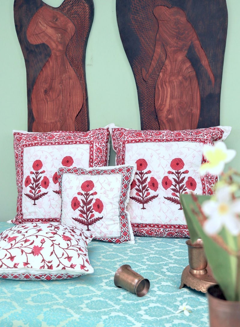 OJARIYA Hand Block Printed Pink Rose Organic Soft Cotton Quilted Cushion Cover 65 Cm X 65 Cm - Image 3