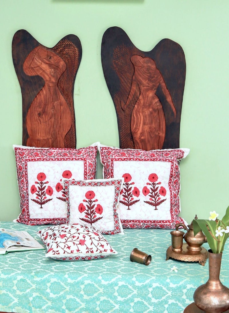 OJARIYA Hand Block Printed Pink Rose Organic Soft Cotton Quilted Cushion Cover 65 Cm X 65 Cm - Image 4