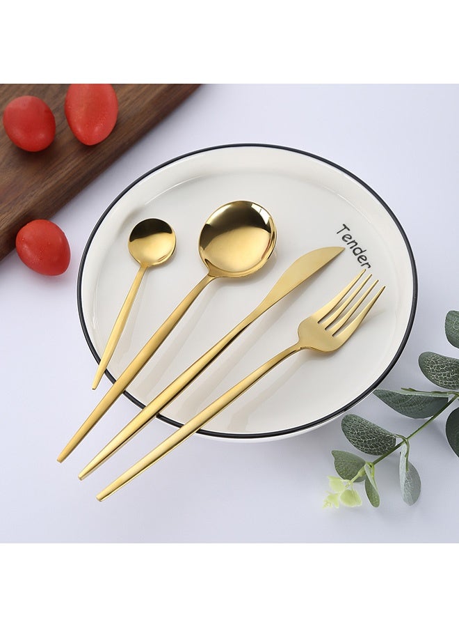 4 قطعة الفولاذ المقاوم للصدأ أدوات العشاء شوكة، ملعقة وسكين أدوات الطعام مجموعة الذهب - Image 2