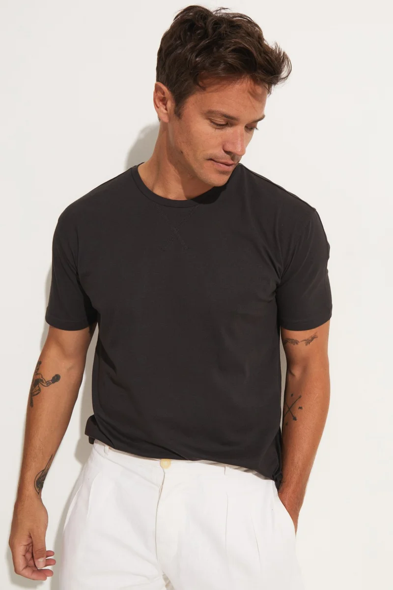 JUNE Men's Oversize 100% Cotton Cardigan Collar Detail T-Shirt