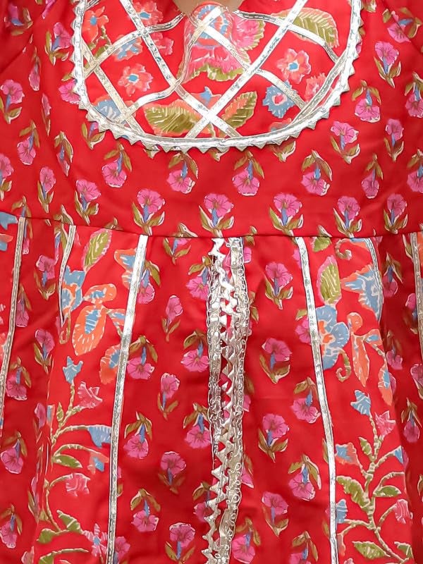 superminis Girls Cotton Floral Printed Gotta Work 3/4 Sleeves Flared Design Kurti & Sharara Set (3-4 Years, Red) - Image 5