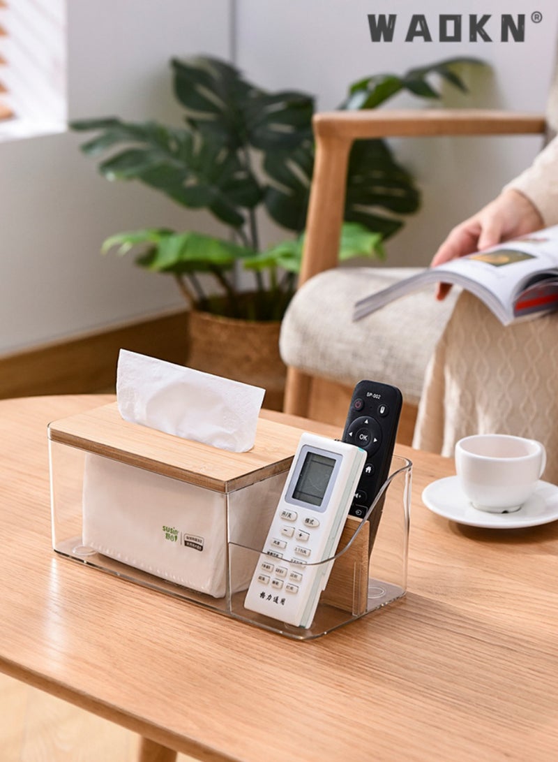 دبليو أيه أو كي أن صندوق تخزين مناديل متعدد الوظائف بتصميم مبتكر بفتحتين، مناسب تمامًا لأسطح الحمام، وخزائن ملابس غرفة النوم، والطاولات المختلفة (شفاف) - Image 4