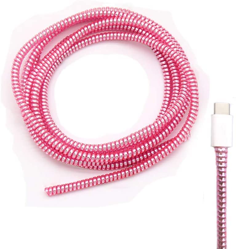 Redclip Cable Protectors Metallic Finish Spiral (2 Pcs) Wire Repair/Pet Cord Protectors/Headphone Saver, Cable Wrap/Cover for Mac Charging Cable, USB Tube, Earphone (Pink) - Image 1