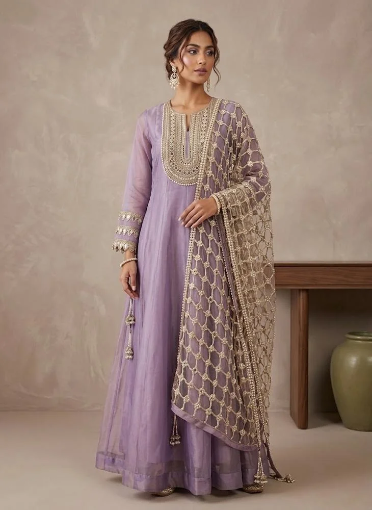 Viny VINY Purple Embroidered Anarkali Dress with Dupatta – Women's Indian Ethnic Wear
