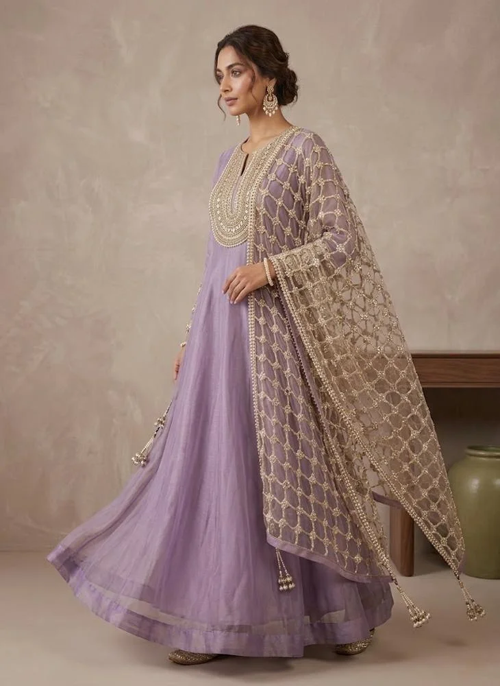 Viny VINY Purple Embroidered Anarkali Dress with Dupatta – Women's Indian Ethnic Wear