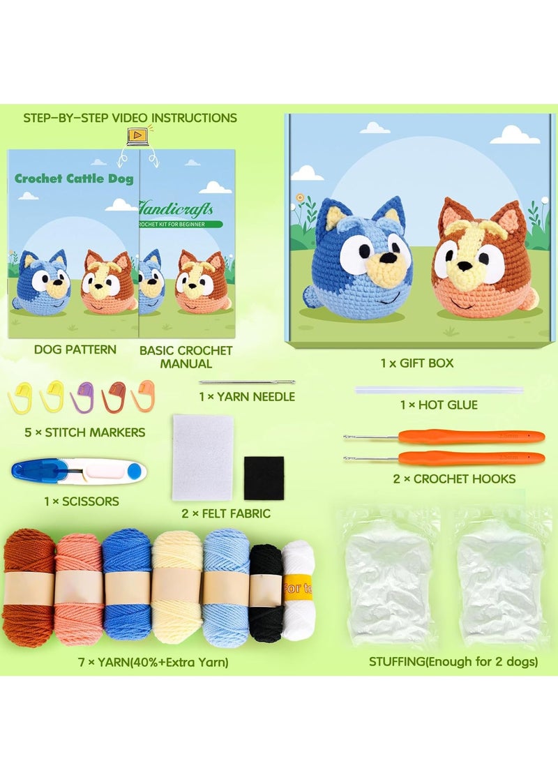 SYOSI Crochet Kit for Beginners, Beginner Adults with Step-by-Step Video Tutorials, DIY Animal Kits Kids Knitting Supplies, 2 Pack Cattle Dog (40%+ Yarn) - Image 2