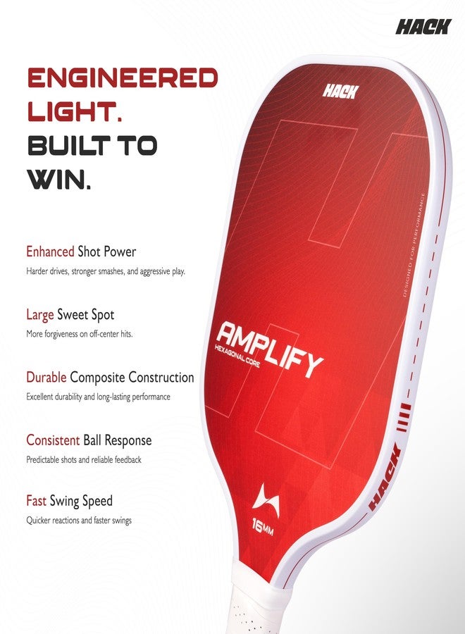 Hack Athletics Amplify Professional Pickleball Paddle for Men & Women -16mm Fiberglass Surface, Elongated Shape, Long Handle Power & Lively Pop, Includes Paddle Bag (Single Paddle) - Image 2