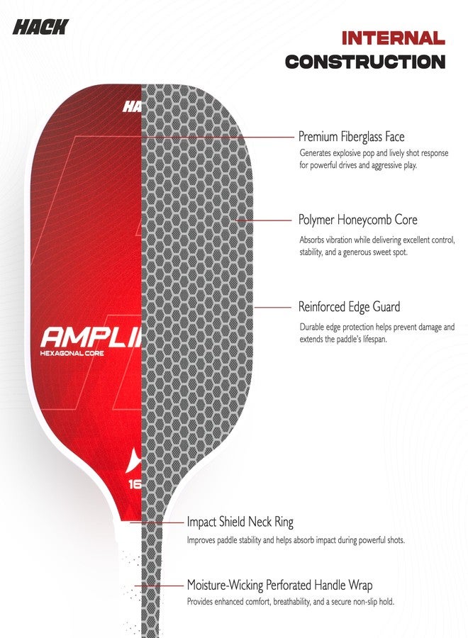 Hack Athletics Amplify Professional Pickleball Paddle for Men & Women -16mm Fiberglass Surface, Elongated Shape, Long Handle Power & Lively Pop, Includes Paddle Bag (Single Paddle) - Image 4