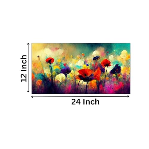 DEKORSTATION Canvas Floral Painting for Living Room Wall Decoration Colorful Abstract Flowers Illustration Floating Frame Art Print for Home and Office Décor Size : 12x24 Inches - Image 3