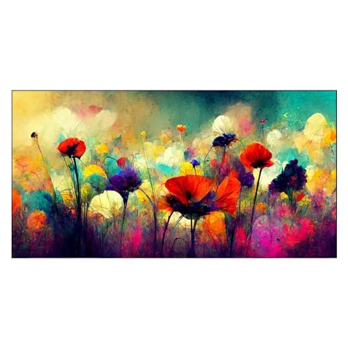DEKORSTATION Canvas Floral Painting for Living Room Wall Decoration Colorful Abstract Flowers Illustration Floating Frame Art Print for Home and Office Décor Size : 12x24 Inches - Image 2