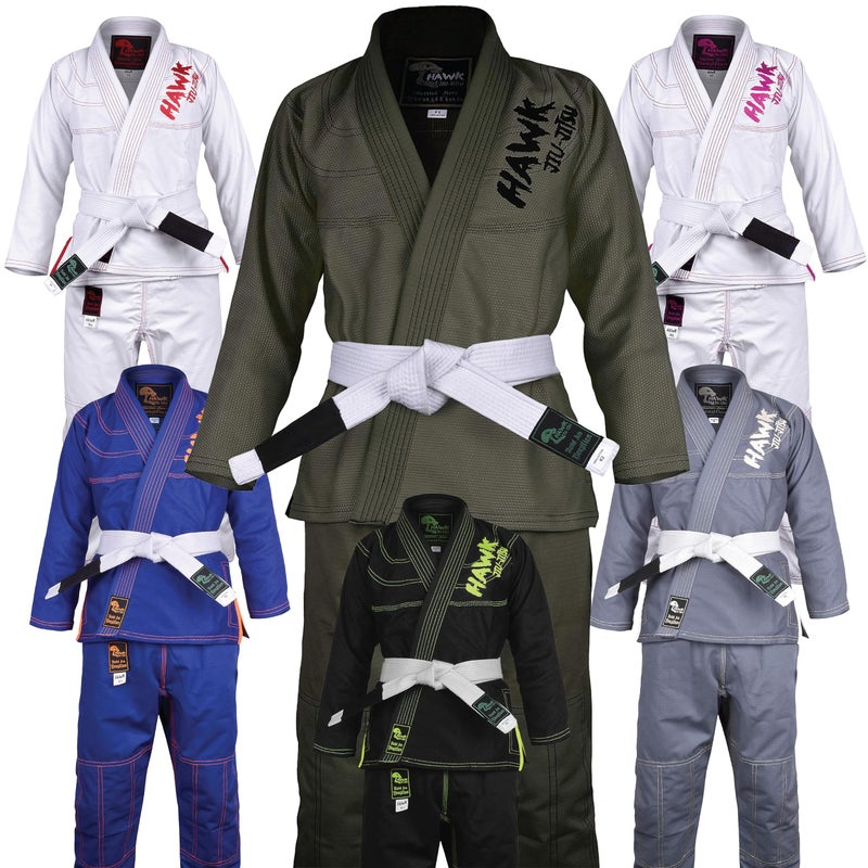 Hawk Sports Brazilian Jiu Jitsu Kids Jiu Jitsu Gi Children BJJ Gi Grappling Kimonos Lightweight with Free White Belt Military Green K0 - Image 2