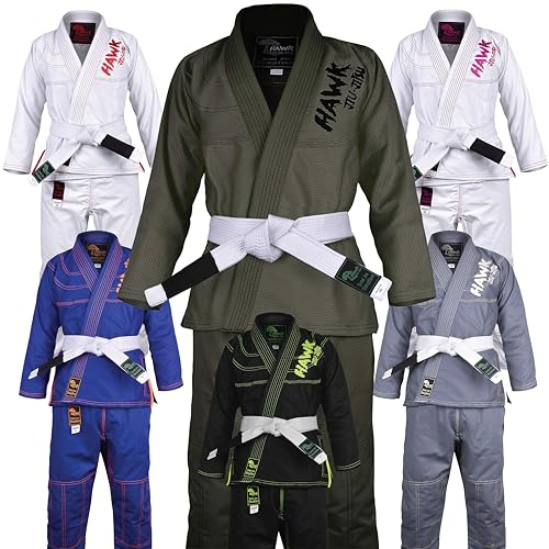 Hawk Sports Brazilian Jiu Jitsu Kids Jiu Jitsu Gi Children BJJ Gi Grappling Kimonos Lightweight with Free White Belt Military Green K0 - Image 1