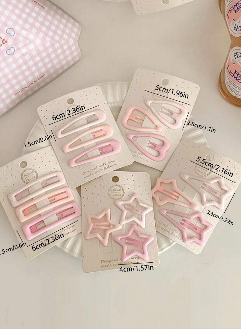 خاجول 15 قطعة من دبابيس الشعر على شكل قلب ونجمة وردية متدرجة اللون، مشبك جانبي لقصات الشعر - Image 2