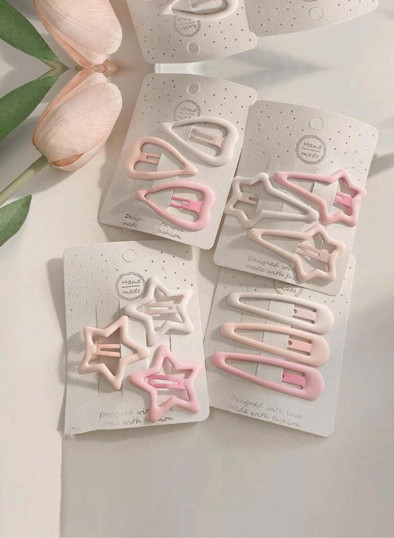 خاجول 15 قطعة من دبابيس الشعر على شكل قلب ونجمة وردية متدرجة اللون، مشبك جانبي لقصات الشعر - Image 4