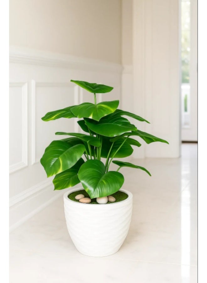 شجرة بوتس صناعية بأوراق خضراء كثيفة في أصيص أبيض أنيق – ديكور عصري للمنازل والمكاتب