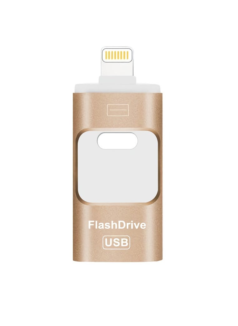 AROAQ - 128GB USB Flash Drive, Shock Proof Durable External USB Flash Drive, Safe And Stable USB Memory Stick, Convenient And Fast I-flash Drive for iphone, (128GB Gold Color) - Image 1