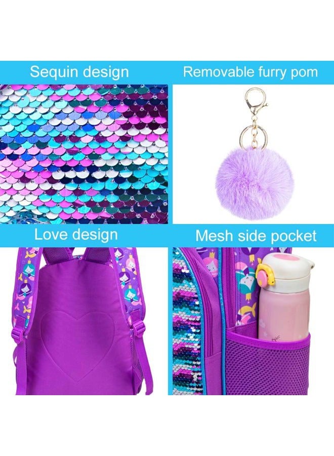 GXTVO 4PCS Mermaid Backpack, 16" Girls Sequin Bookbag with Lunch Box - Image 4