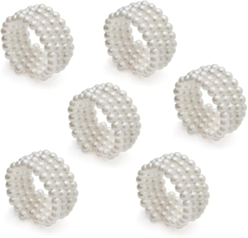 Pearl Napkin Rings | Elegant Vintage Napkin Rings | White | 6 PC