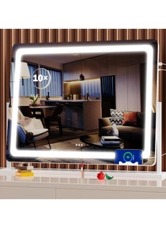 ETG LED Lighted Makeup Mirror with 10x Magnification and USB Charging Port, Mobile Phone Holder, Smart Touch 3-Color Dimmable Light, 360° Rotation 55*45CM  - Image 1
