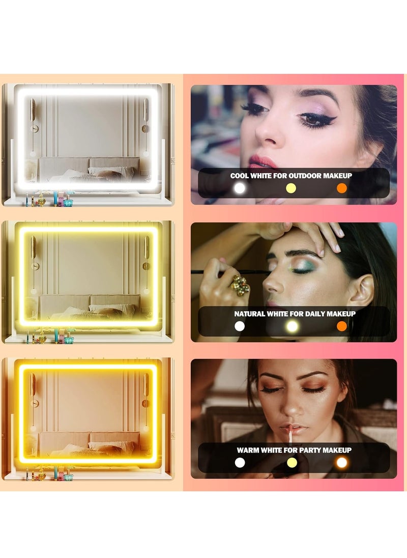 ETG - LED Lighted Makeup Mirror with 10x Magnification and USB Charging Port, Mobile Phone Holder, Smart Touch 3-Color Dimmable Light, 360° Rotation 55*45CM - Image 1