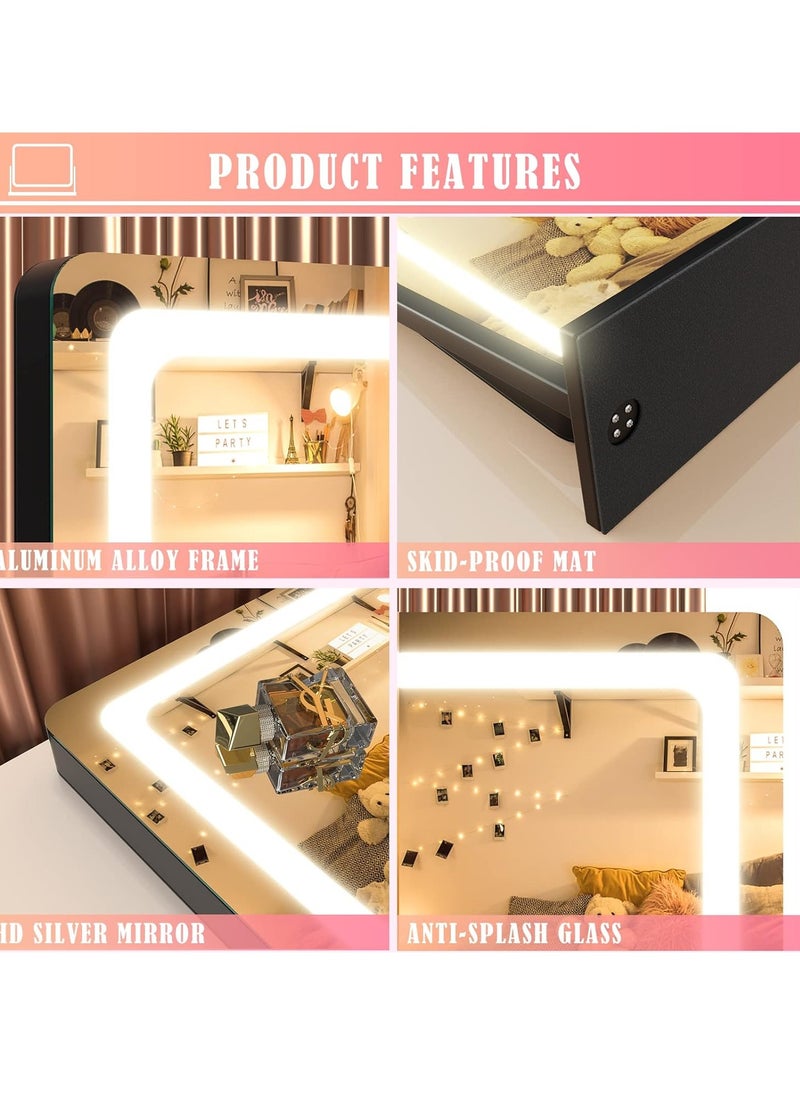 ETG - LED Lighted Makeup Mirror with 10x Magnification and USB Charging Port, Mobile Phone Holder, Smart Touch 3-Color Dimmable Light, 360° Rotation 55*45CM - Image 1