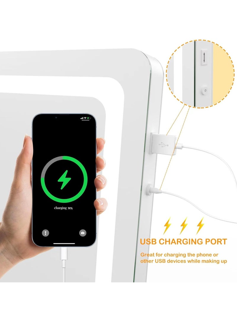 ETG - LED Lighted Makeup Mirror with 10x Magnification and USB Charging Port, Mobile Phone Holder, Smart Touch 3-Color Dimmable Light, 360° Rotation 55*45CM - Image 1
