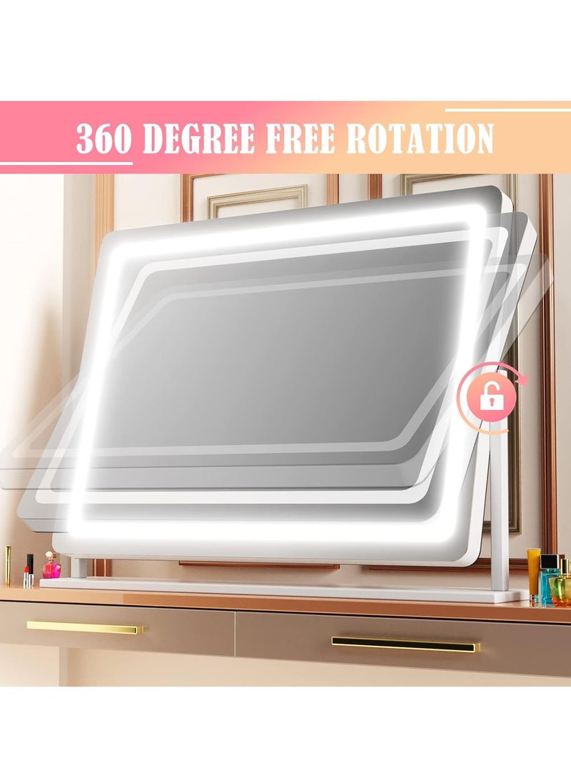 ETG - LED Lighted Makeup Mirror with 10x Magnification and USB Charging Port, Mobile Phone Holder, Smart Touch 3-Color Dimmable Light, 360° Rotation 55*45CM - Image 1