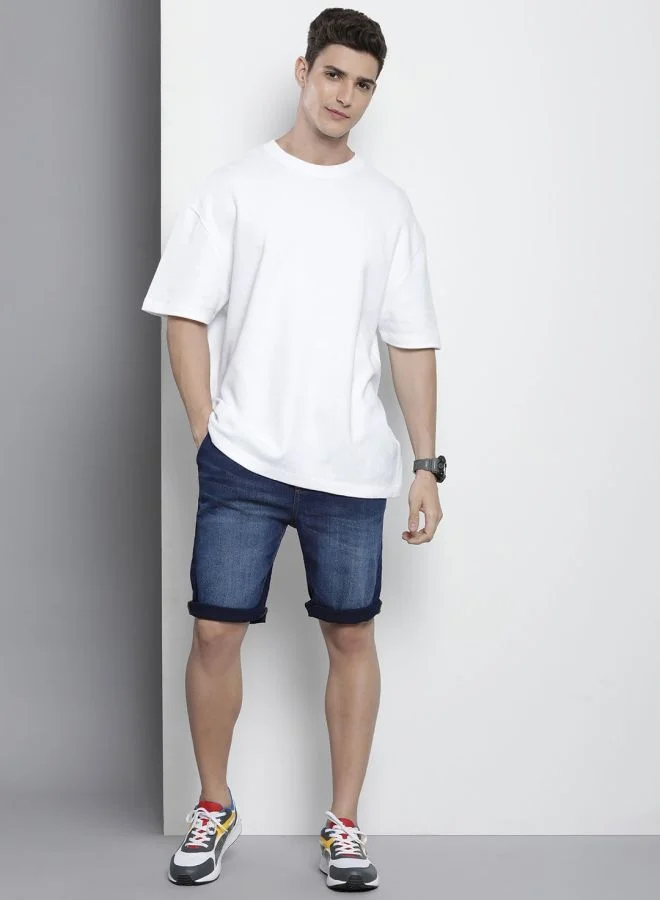 The Indian Garage Co Men Regular Fit Solid Mid-Rise Denim Shorts