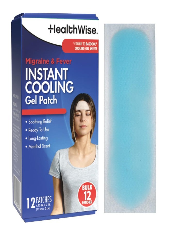 HealthWise Instant Cool Gel Patches | Migraine & Fever Relief | 12-Count | 4.75” x 2” | Soothing Menthol Vapors | Non-Medicated Formula - Image 1
