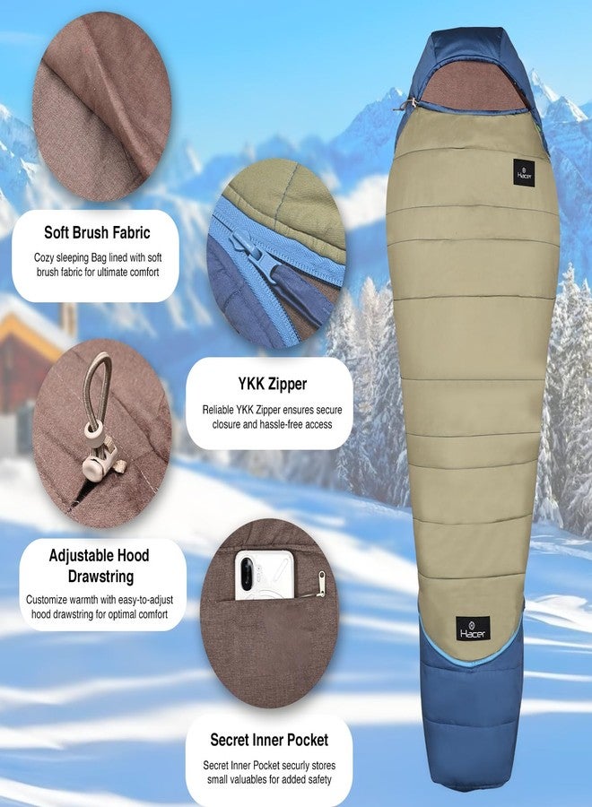 Hacer HC-350 Poonch Camping Sleeping Bag with Reliance Microfiber Filling +5 to +15 Degree Winter Hiking Trekking Kids Boys & Girls 6.2ft Travelling Bags Baby (Blue & Grey, 1.45KG) - Image 2