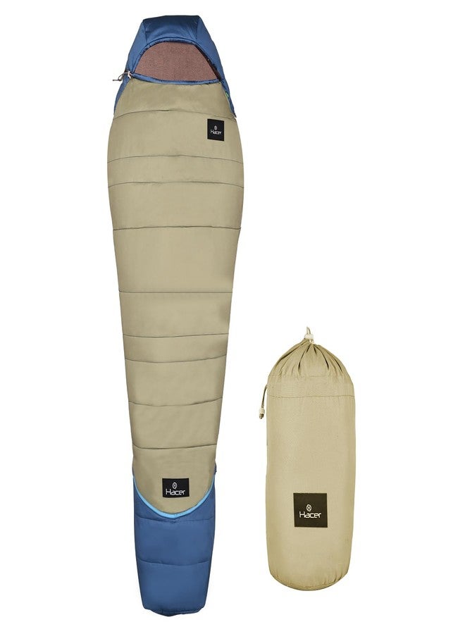 Hacer HC-350 Poonch Camping Sleeping Bag with Reliance Microfiber Filling +5 to +15 Degree Winter Hiking Trekking Kids Boys & Girls 6.2ft Travelling Bags Baby (Blue & Grey, 1.45KG) - Image 1