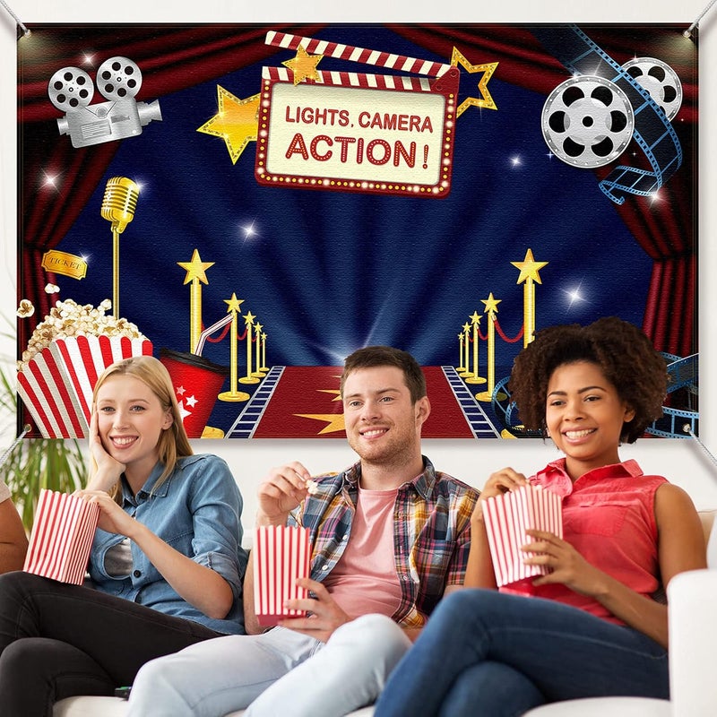 BPA زينة حفلات موضوع الأفلام من BPA، خلفية قماشية كبيرة لليلة الأفلام، حفلة عيد الميلاد، حدث جوائز الليل، خلفية لبوث التصوير، 72.8 × 43.3 بوصة - Image 4