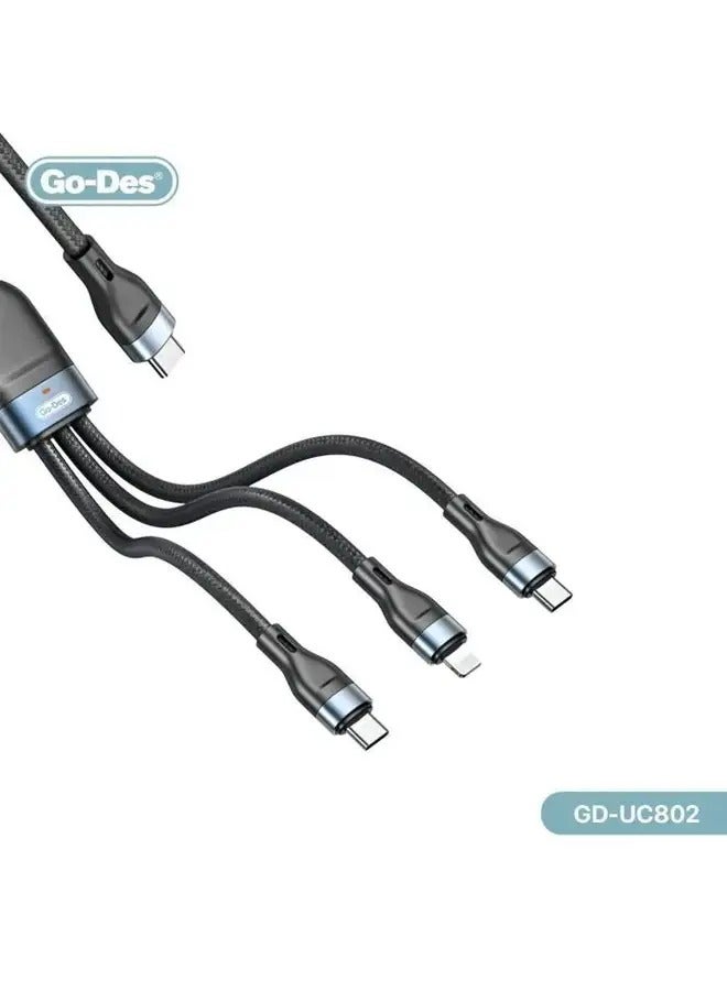 ELTRAZONE GD-UC802 3-in-1 PD Multiport Cable – Type-C to 2 Type-C and 1 Lightning Connector  - Image 2
