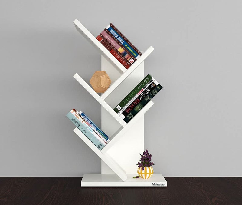 Mahaakaay Engineered Wood Criss Shelf Bookcase Space Saving Holder Books Office Desk Organizer Prealm White