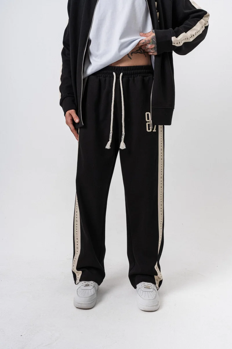 RESPIRE Men's 7 Striped Winter Doubleface Baggy Sweatpants Black