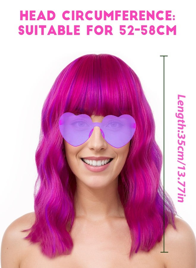 LIULIUBTY Chic Short Bob Wavy Wig for Women - Shoulder Length Loose Curly Synthetic with Bangs - Uniquely Vivid Colored Cosplay Wig, Suitable for Costume Partie (Rose Purple) - Image 2