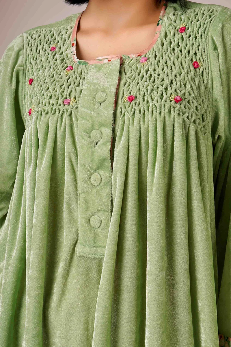 After Dark Agatha, Green Smocked Dress