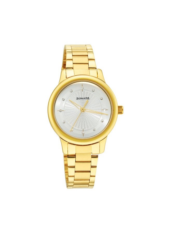 Sonata Classic Gold Silver Dial Metal Strap Watch for Women-NS8178YM01 - Image 1