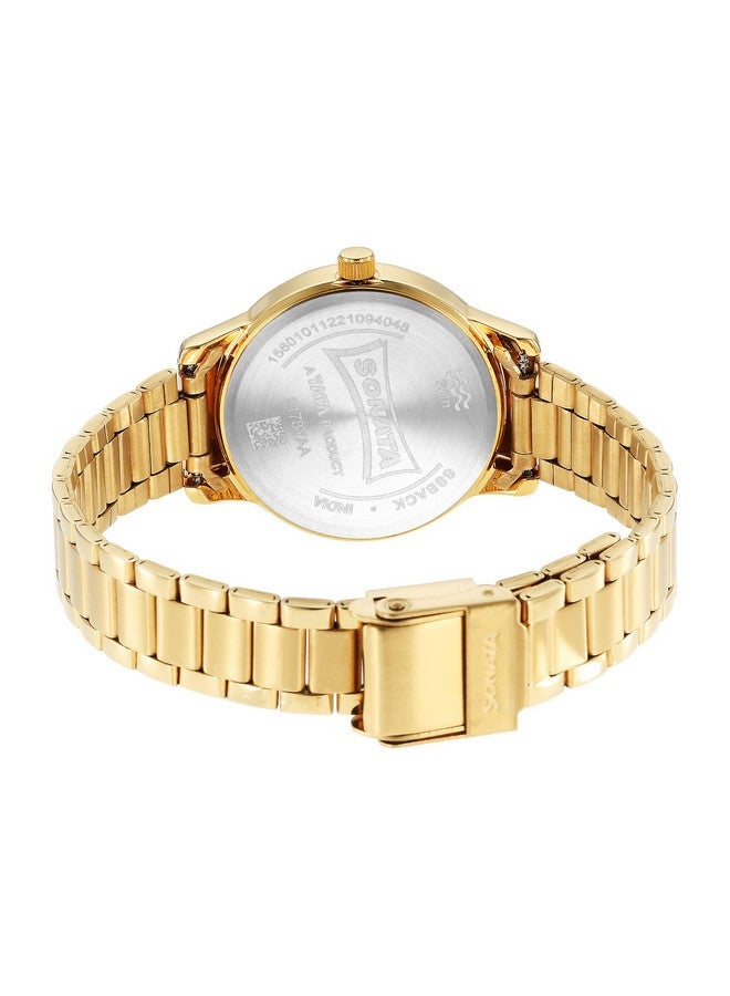Sonata Classic Gold Silver Dial Metal Strap Watch for Women-NS8178YM01 - Image 2