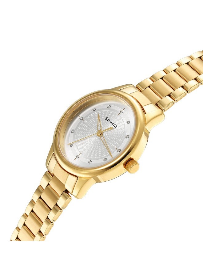 Sonata Classic Gold Silver Dial Metal Strap Watch for Women-NS8178YM01 - Image 4