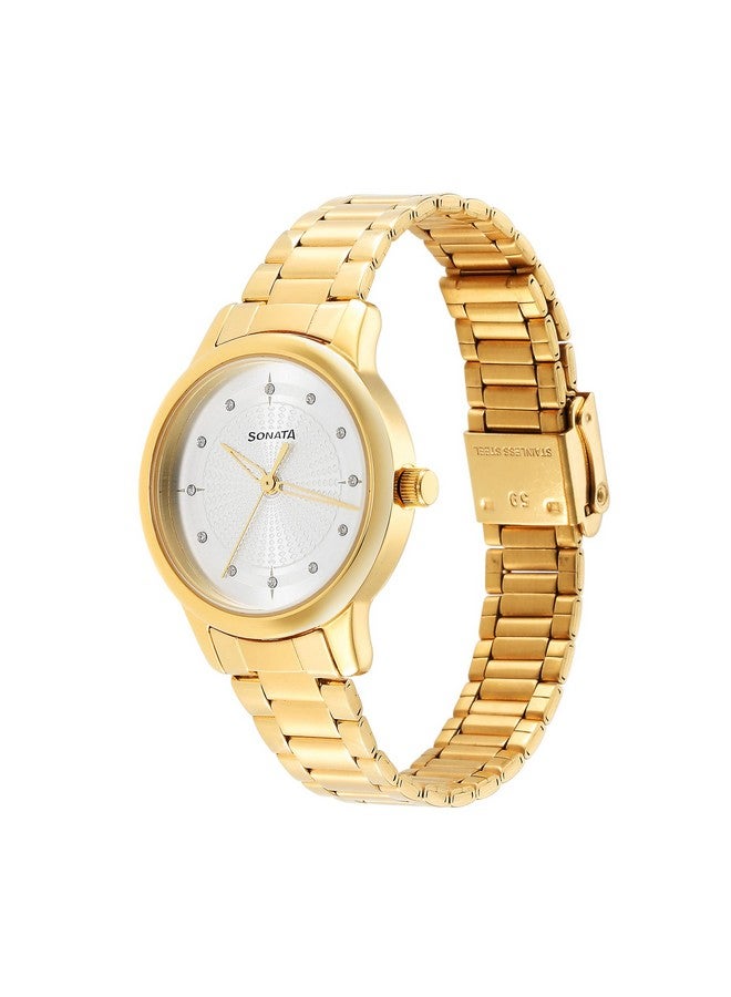 Sonata Classic Gold Silver Dial Metal Strap Watch for Women-NS8178YM01 - Image 3