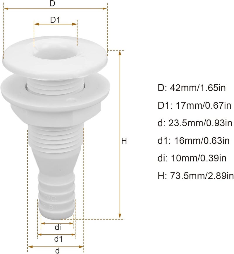 woobles Thru Hull Connector, 5/8in Thru Hull Fitting Straight ABS Impact Resistance Hose Connector Accessory for Boats Marines (White) White - Image 2