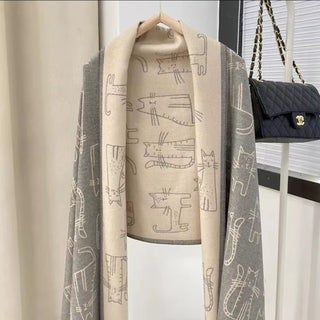 Scarf Womens Autumn and Winter Internet Popular Cute Girl Imitation Cashmere Thickened Kitten Windproof Shawl Wearable Neck Dual-Use Gray Beige-Cat - pzsku/Z396CCD88C053BC95FC07Z/45/1746201639/3a34c181-1e27-42ae-9812-1e7db22eb5e8