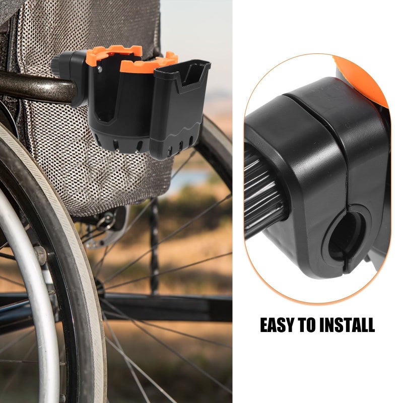 Walker Cup Holder Easy Install No Tools Rolling Walker Wheelchair Black Orange - Image 4