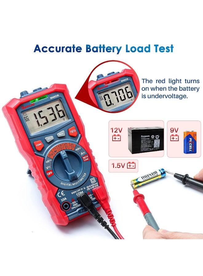 AstroAI جهاز قياس متعدد الاستخدامات من أسترو إيه آي، مقياس فولت أوتوماتيكي 4000 عد، مقياس مقاومة رقمي 1.5 فولت/9 فولت/12 فولت - Image 1