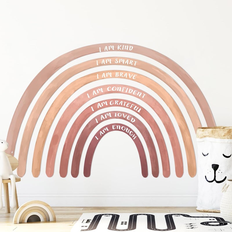 Tinideya 76.77x47.24'' Watercolor Large Rainbow Wall Decal Classroom Wall Decor with Inspirational Quote Peel and Stick Stickers Waterproof Wallpaper for Girls Kids Bedroom Nursery Playroom(Boho) - Image 1