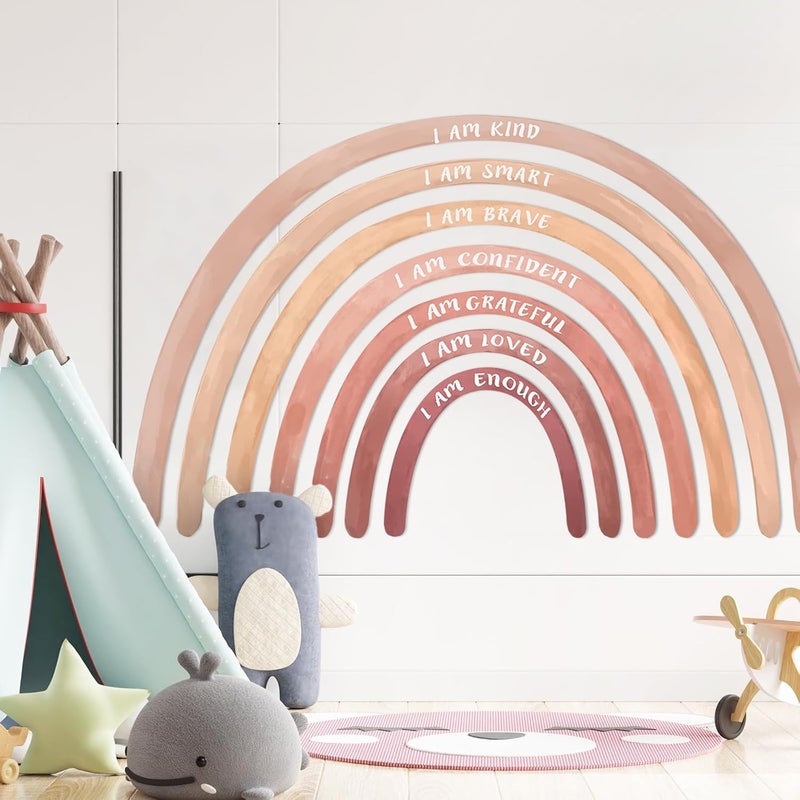 Tinideya 76.77x47.24'' Watercolor Large Rainbow Wall Decal Classroom Wall Decor with Inspirational Quote Peel and Stick Stickers Waterproof Wallpaper for Girls Kids Bedroom Nursery Playroom(Boho) - Image 4