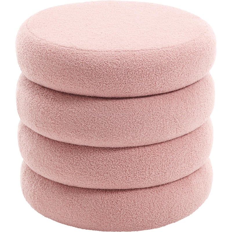 Flouki Sherpa Ottoman, Teddy Ottoman with Storage, Round Pouf Storage Ottoman for Living Room and Dorm, Pink - Image 1