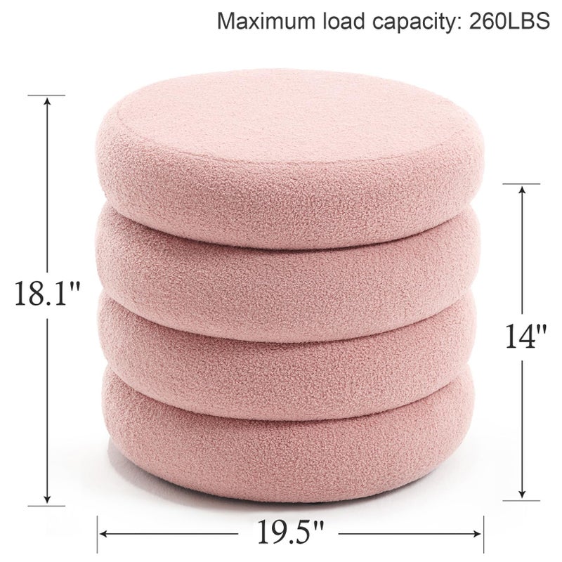 Flouki Sherpa Ottoman, Teddy Ottoman with Storage, Round Pouf Storage Ottoman for Living Room and Dorm, Pink - Image 2