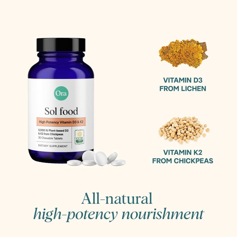 Ora Organic Vitamin D3 5000IU  K2  Vegan Vitamin D from Lichen and K2 from Chickpeas for Bone Health Immune Support  Mood Maximum Absorption  1 Month Supply 30 Chewable Tablets - Image 3